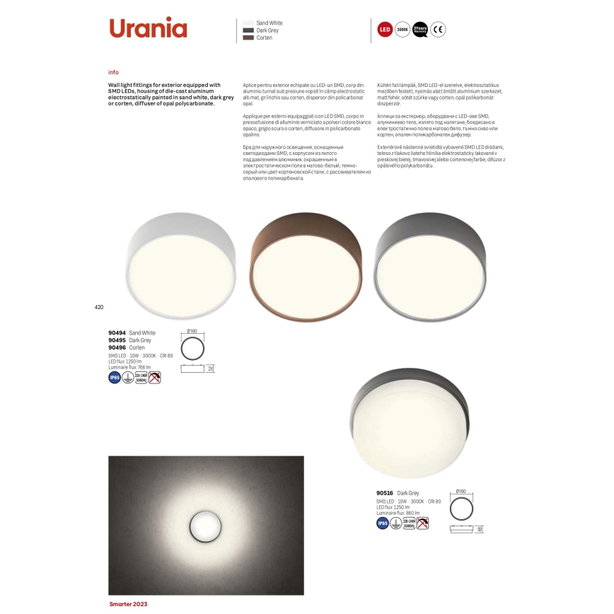 Redo 90516 - LED-ulkoseinävalaisin URANIA LED/10W/230V IP65 antrasiitti