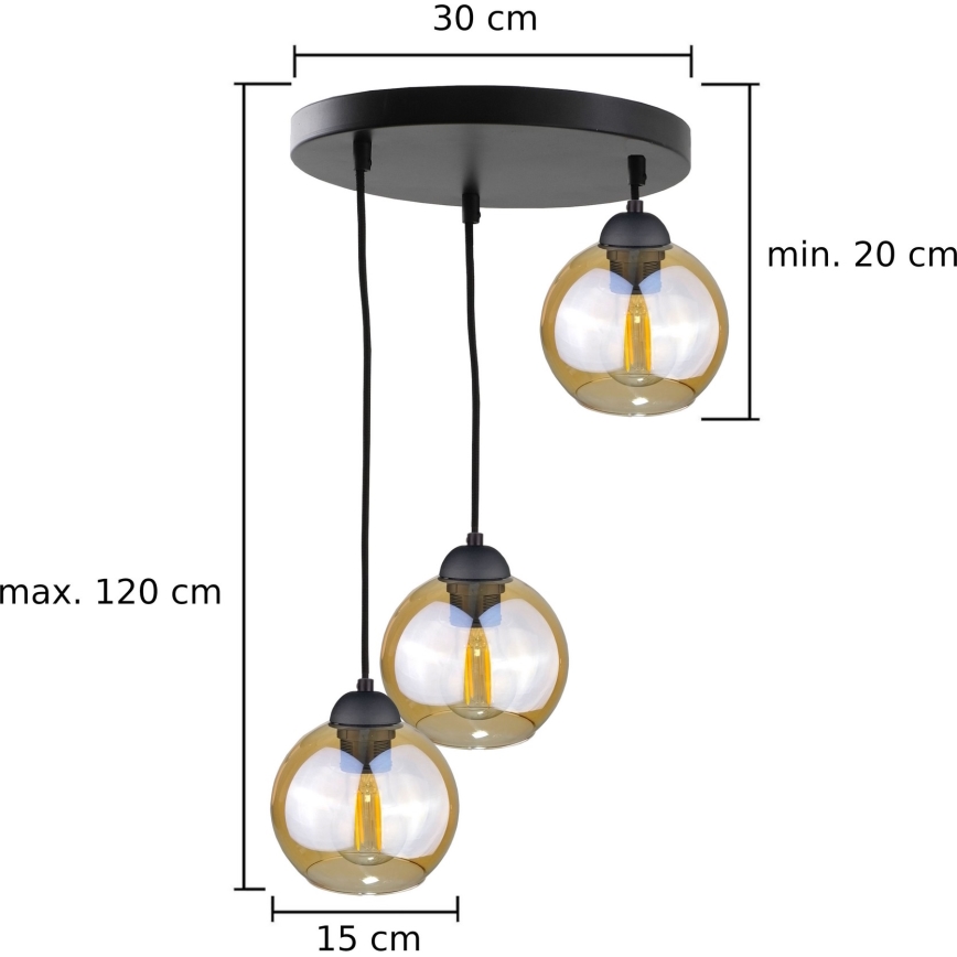 Riippuvalaisin AMBRE BLACK 3xE27/60W/230V d. 30 cm