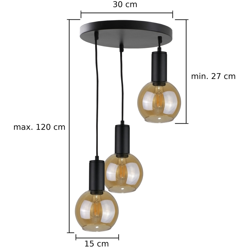 Riippuvalaisin JANTAR BLACK 3xE27/60W/230V d. 30 cm