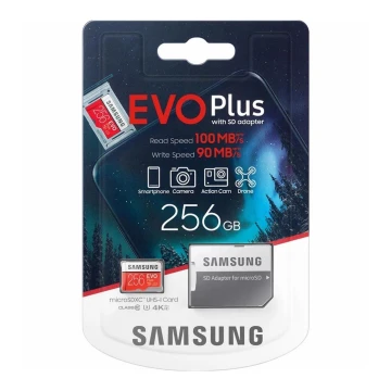 Samsung MB -MC256HA - MicroSDXC 256 Gt EVO + U3 100 Mt/s + SD -sovitin