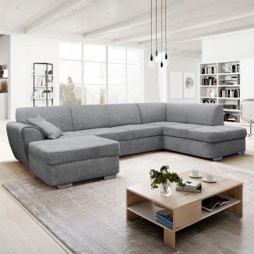 SERPA U-muotoinen avattava oikeanpuoleinen kulmasohva säilytystilalla, harmaa