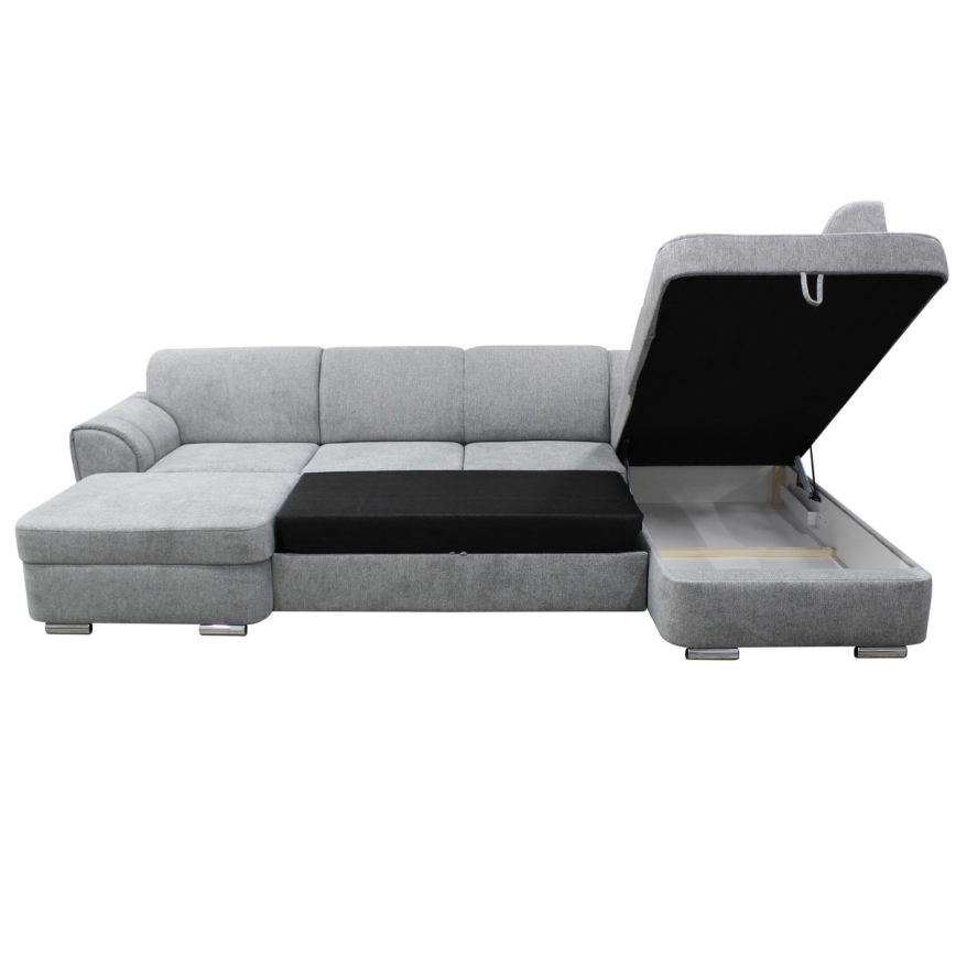 SERPA U-muotoinen avattava oikeanpuoleinen kulmasohva säilytystilalla, harmaa
