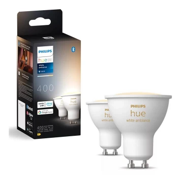 SETTI 2x Himmennettävä LED-polttimo Philips Hue WHITE AMBIANCE GU10/4,2W/230V 2200-6500K