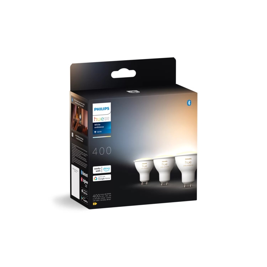 SETTI 3x Himmennettävä LED-polttimo Philips Hue WHITE AMBIANCE GU10/4,2W/230V 2200-6500K