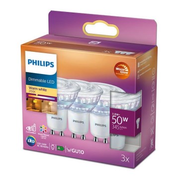 SETTI 3x LED Himmennettävä polttimo Philips Lämmin hehku GU10/3,8W/230V 2200-2700K CRI 90