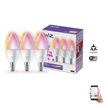 SETTI 3x LED RGBW Himmennettävä polttimo C37 E14/4,9W/230V 2200-6500K CRI 90 Wi-Fi - WiZ