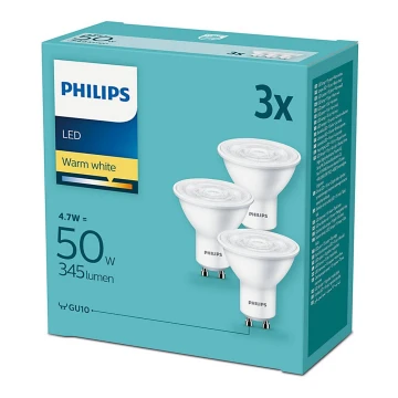 Setti 3xLED Polttimo Philips GU10/4,7W/230V 2700K