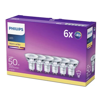 SETTI 6x LED-polttimo Philips GU10/4,6W/230V 2700K