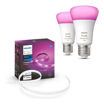 SETTI - LED RGBW Himmennettävä nauha Philips Hue WHITE AND COLOR AMBIANCE 2m LED/20W/230V + 2x Himmennettävä LED-polttimo Philips A60 E27/9W/230V 2000-6500K