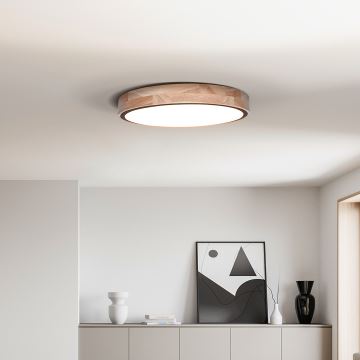 Himmennettävä LED-kattovalaisin IRON OAK LED/48W/230V 3000-6500K tammi halkaisija 40 cm + kauko-ohjaus