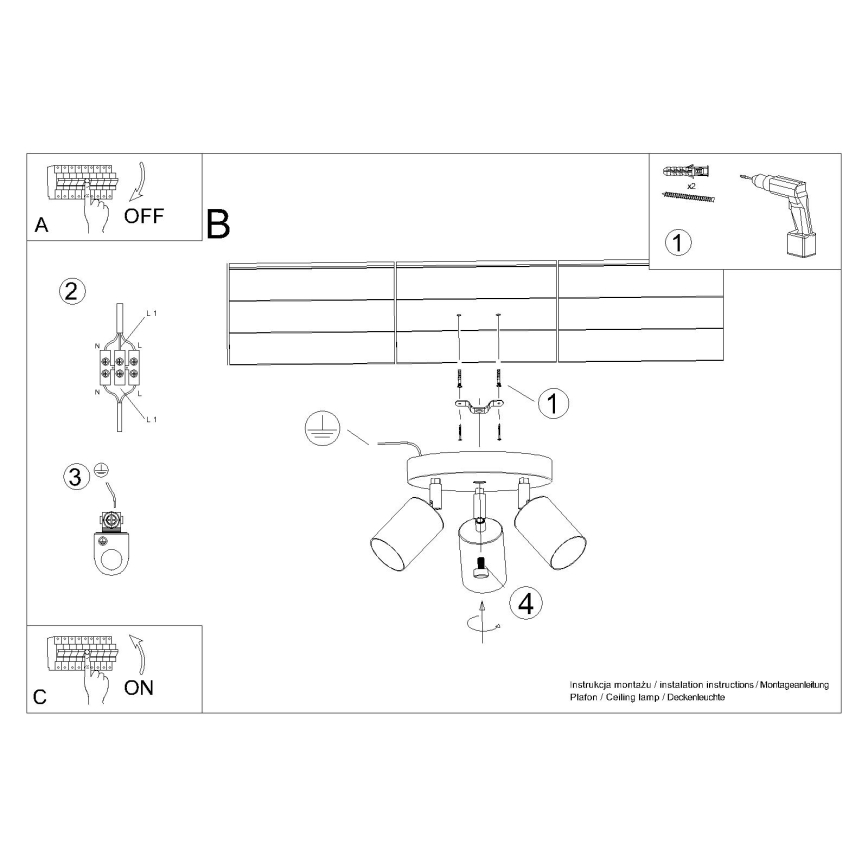 Kohdevalo WINX 3xGU10/10W/230V musta/kupari