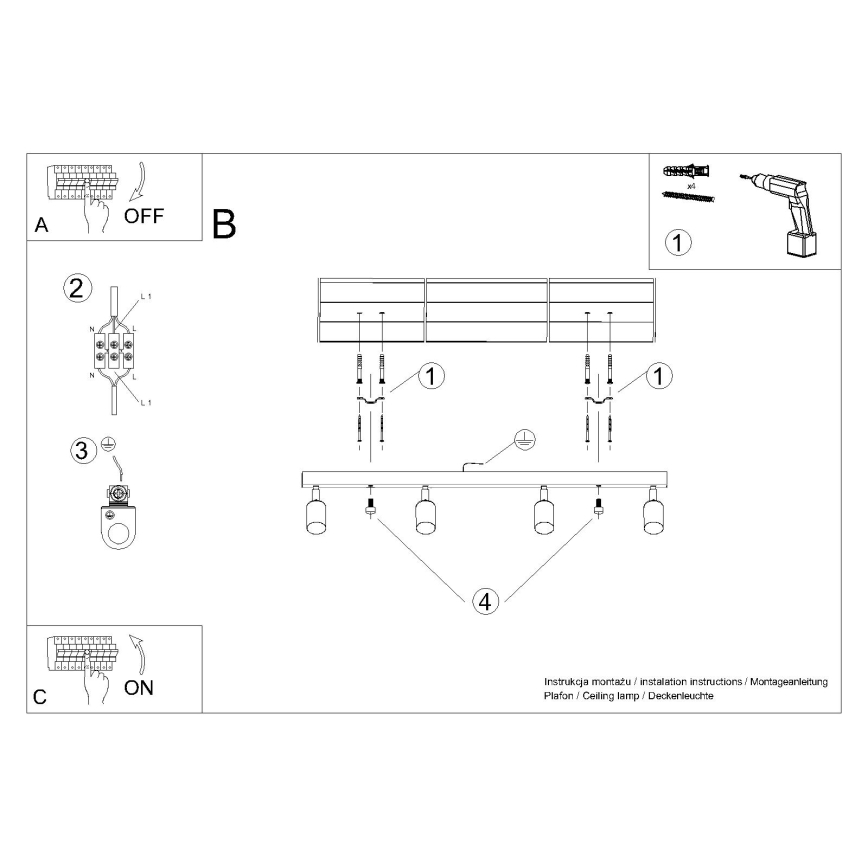 Kohdevalo WINX 4xGU10/10W/230V musta/kupari