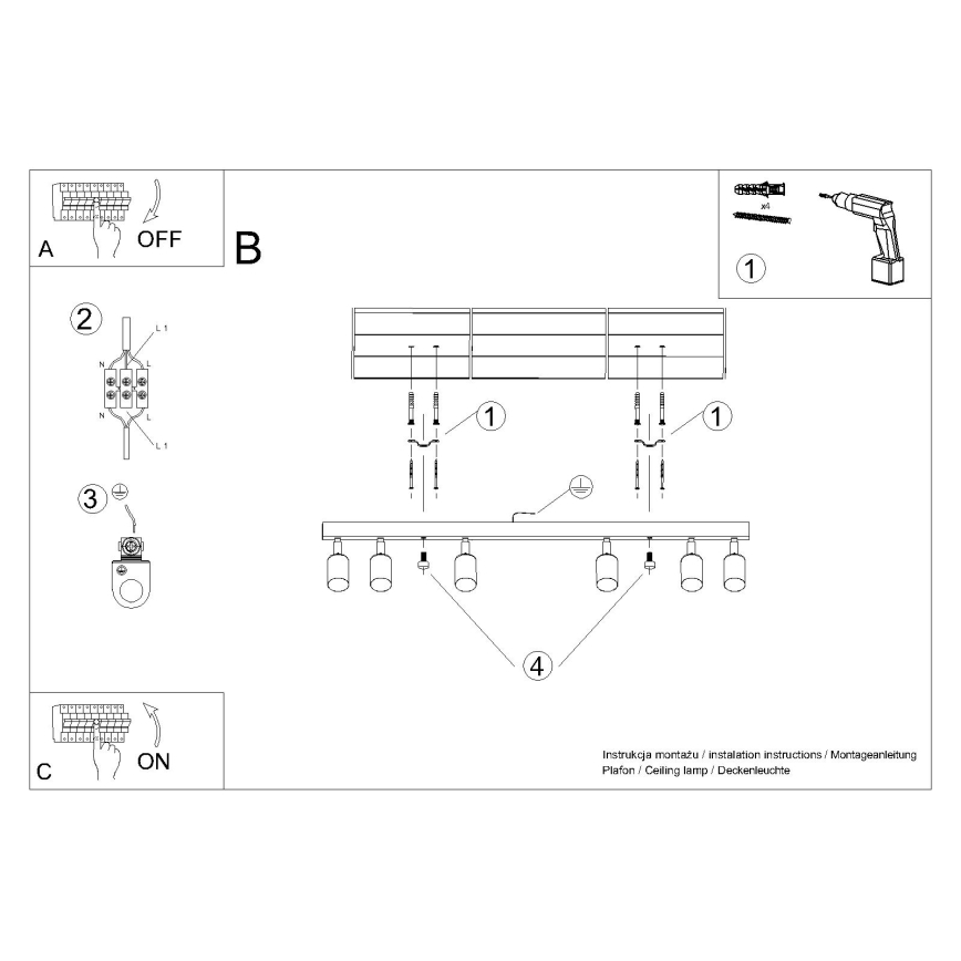 Kohdevalo WINX 6xGU10/10W/230V musta/kupari