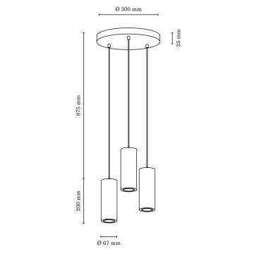 LED-kattokruunu narussa PIPE 3xGU10/5W/230V matta tammi - FSC-sertifioitu