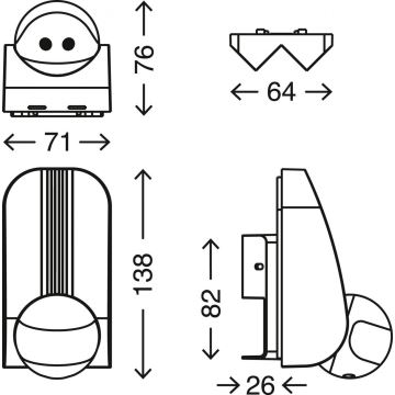 Telefunken 306505TF - Ulkoliikennanturi 180° IP44 musta