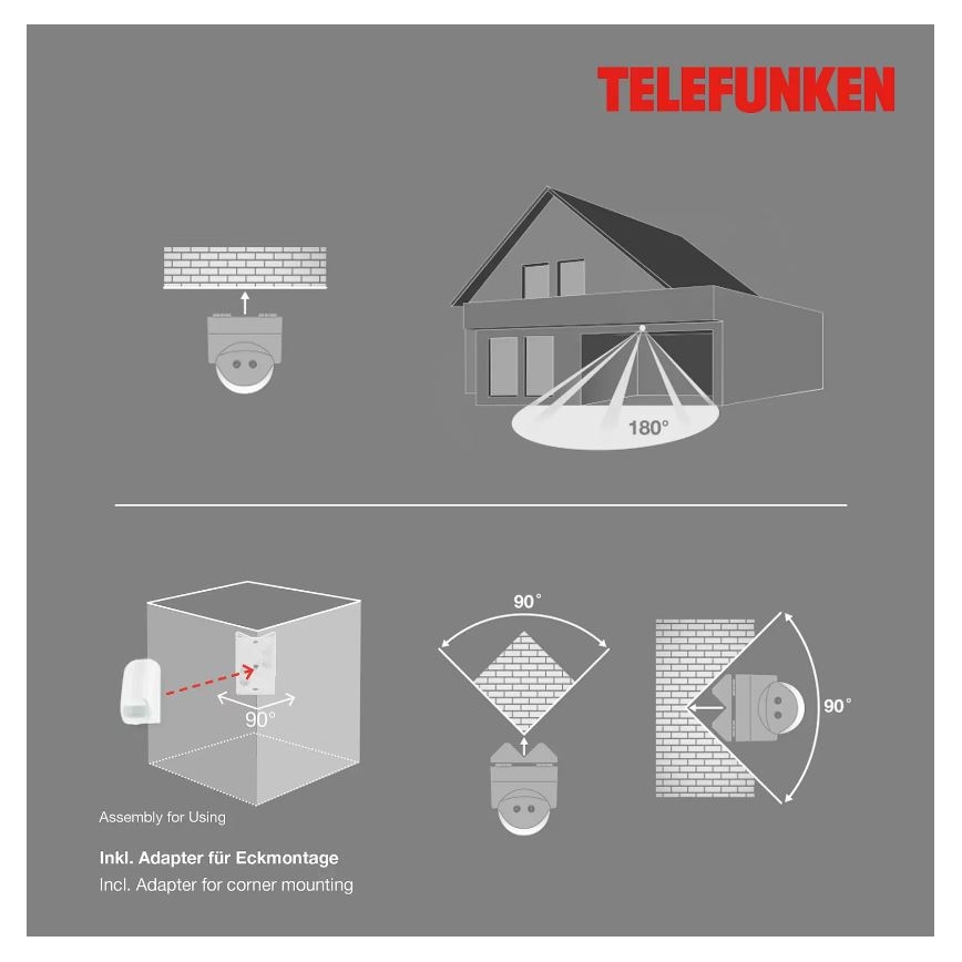 Telefunken 306506TF - Ulkoliikennanturi 180° IP44 valkoinen