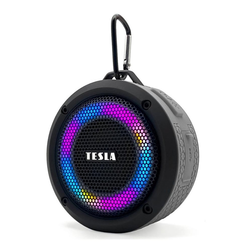 TESLA Electronics - LED RGB Langaton kaiutin 5W/1200 mAh/3,7V IPX7 harmaa