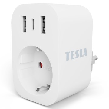 TESLA Smart - Älykäs pistoke 3680W/230V/16A Type F/E 2xUSB-A + 1xUSB-C Wi-Fi