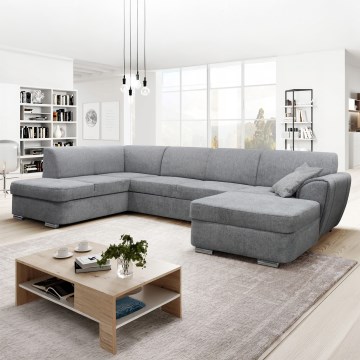 U-muotoinen avattava kulmasohva säilytystilalla SERPA, vasen, harmaa