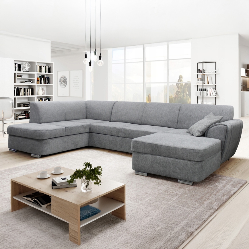 U-muotoinen avattava kulmasohva säilytystilalla SERPA, vasen, harmaa