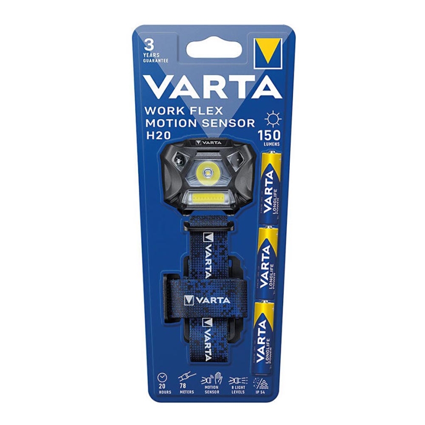 Varta 18648101421 - LED Himmennettävä otsalamppu anturilla WORK FLEX LED/3xAAA IP54